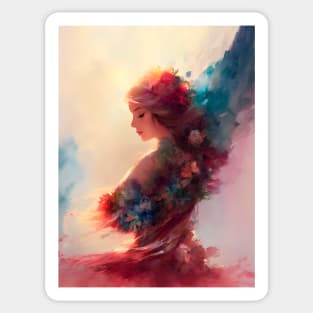Vibrant Angelic Beautiful Young Woman Color Smear Abstract Sticker